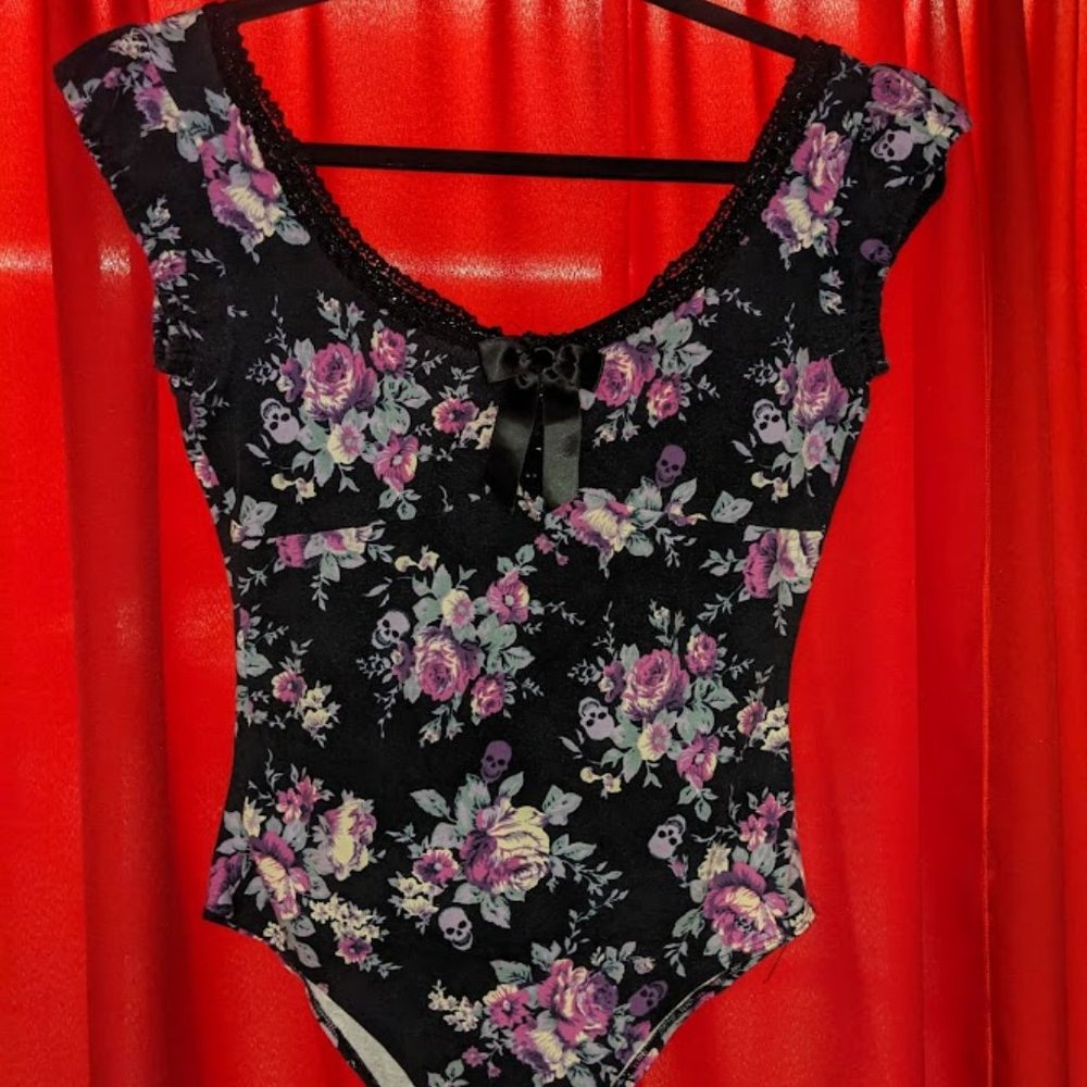 Jessica Louise Floral Skull One Piece Body Suit- Large